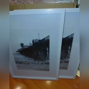 2 Coastal Pier Black and White Framed Art Set